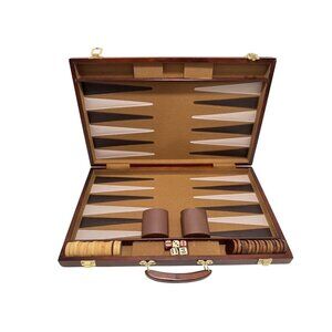 Solid Wood 18'' Backgammon Game Set Varnished Wooden Folding Board